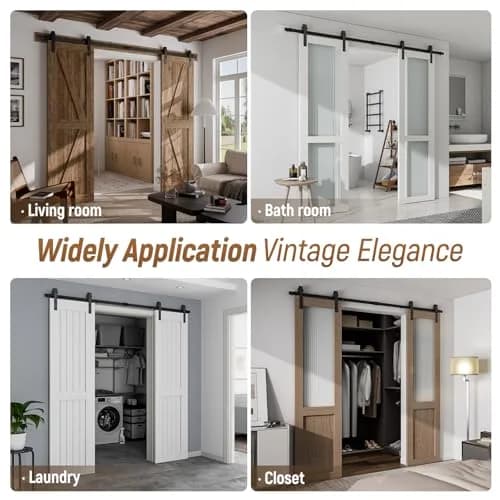 CCJH 13FT Sliding Barn Door Hardware Kit for Double Doors, Black | Heavy Duty Steel Track System thumbnail 7