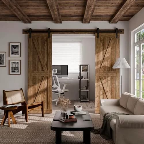CCJH 13FT Sliding Barn Door Hardware Kit for Double Doors, Black | Heavy Duty Steel Track System thumbnail 2