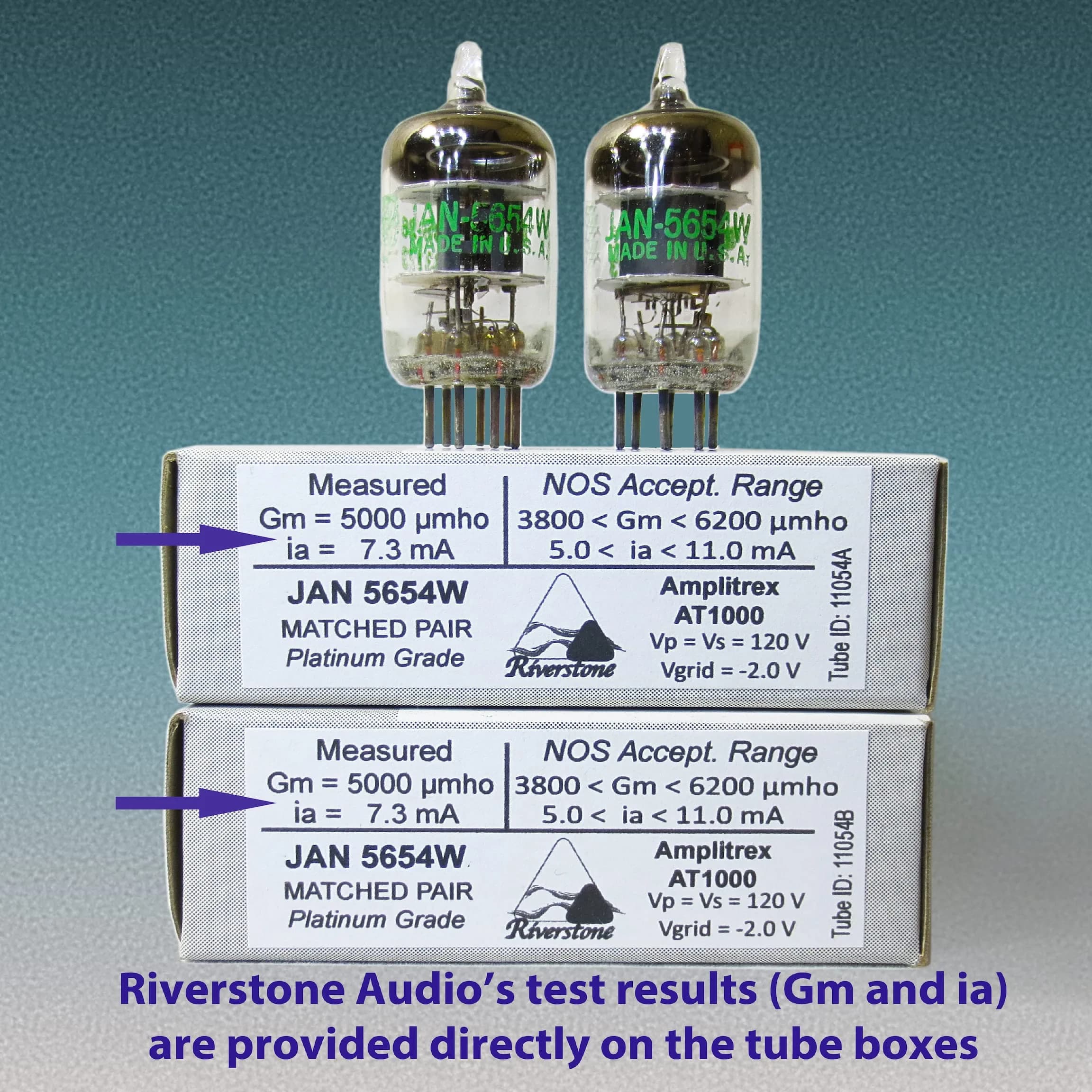 Riverstone Audio Tested/Matched Pair (2 Tubes) 7-Pin JAN 5654W Vacuum Tubes - Platinum Grade Upgrade for 6AK5 / 6J1 / EF95 - view 4