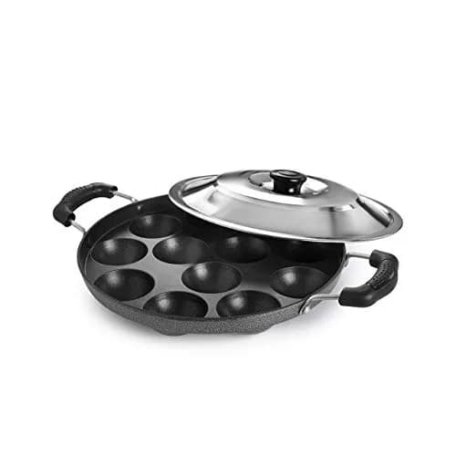 TOSAA Appam Patra with Lid, 12 Cavity, 23 cm (9 inch) Black | Non-Stick German Coating thumbnail 4