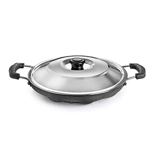 TOSAA Appam Patra with Lid, 12 Cavity, 23 cm (9 inch) Black | Non-Stick German Coating thumbnail 2