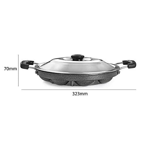 TOSAA Appam Patra with Lid, 12 Cavity, 23 cm (9 inch) Black | Non-Stick German Coating thumbnail 3