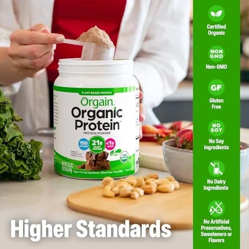 Orgain Organic Vegan Protein Powder Creamy Chocolate Fudge 1.02 lb (463 g) | 21g Protein Per Serving thumbnail 4