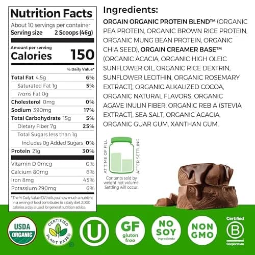 Orgain Organic Vegan Protein Powder Creamy Chocolate Fudge 1.02 lb (463 g) | 21g Protein Per Serving thumbnail 2