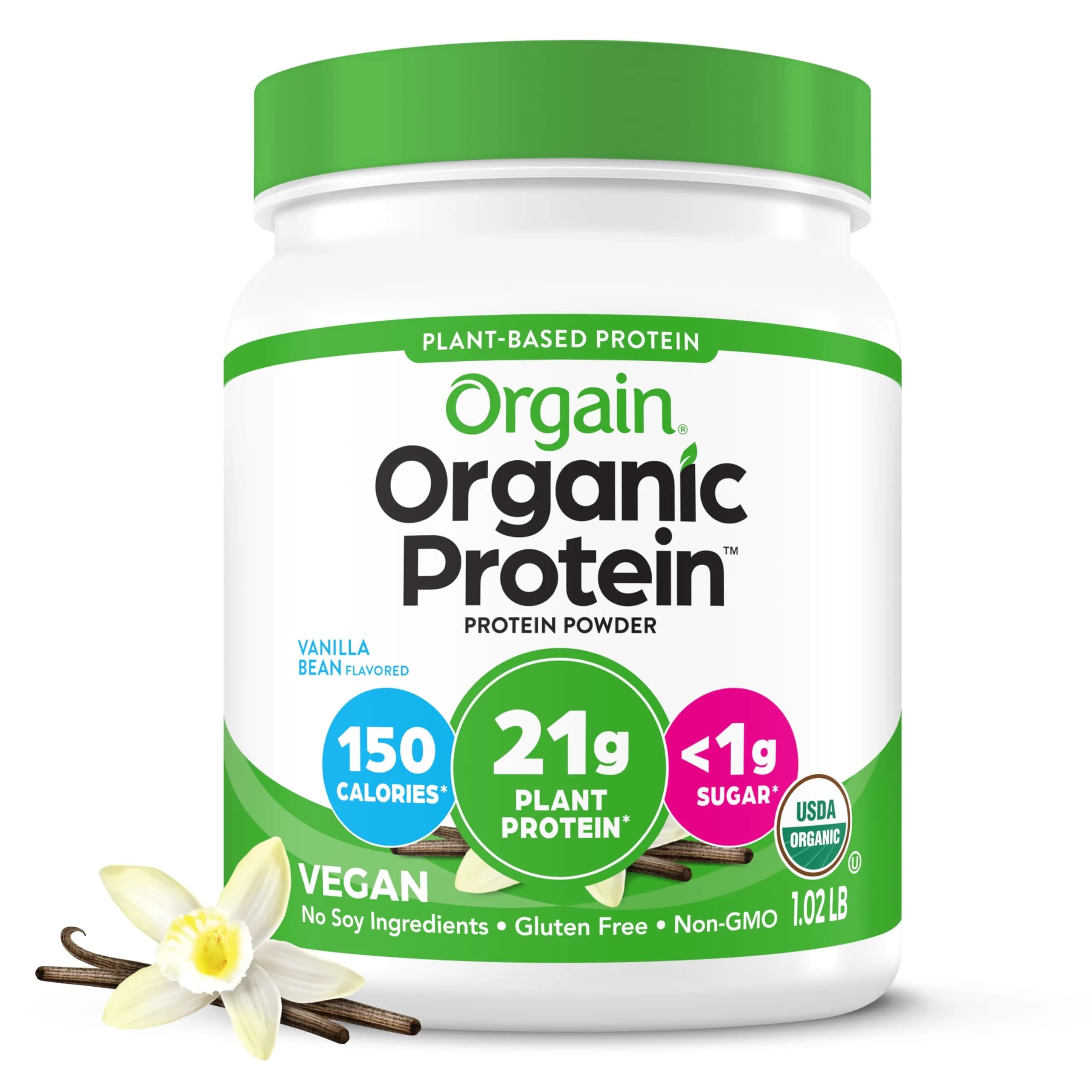 Orgain Organic Vegan Protein Powder Vanilla Bean 463g (1.02 lb) | 21g Plant Protein Per Serving - main product image