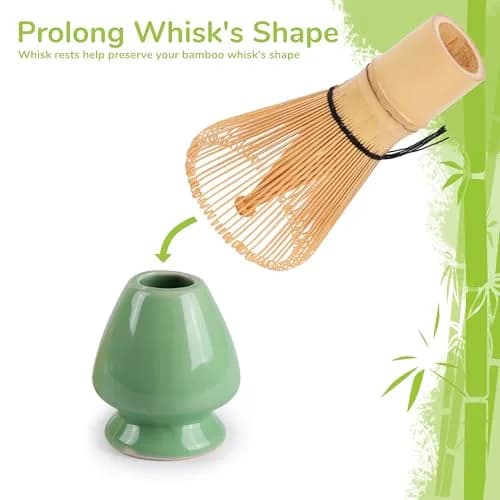BambooMN Matcha Green Tea Whisk & Scoop Set | Traditional 4-Piece Kit with Light Green Holder thumbnail 5