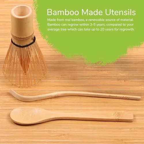 BambooMN Matcha Green Tea Whisk & Scoop Set | Traditional 4-Piece Kit with Light Green Holder thumbnail 6