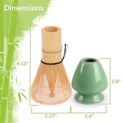 BambooMN Matcha Green Tea Whisk & Scoop Set | Traditional 4-Piece Kit with Light Green Holder thumbnail 3