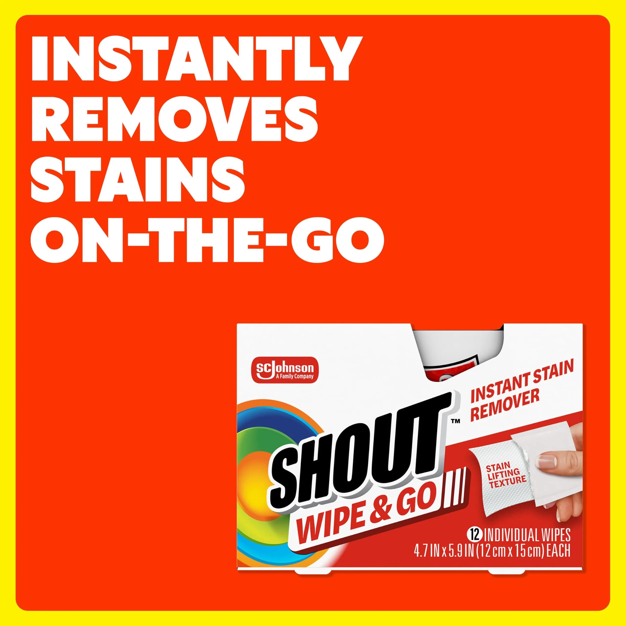 Shout Wipe & Go Instant Stain Remover Wipes 144 Count | Portable Stain Solution for On-the-Go Messes - view 2
