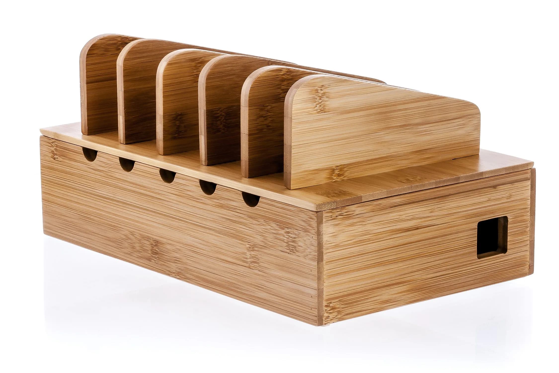 Prosumer's Choice Bamboo Charging Station Organizer with Removable Dividers | 220V Compatible Desk Docking Station for Phones, Tablets, Laptops — Natural Bamboo
