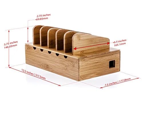 Prosumer's Choice Wooden Charging Station Organizer 12.5" L x 7.5" W x 6.5" H | Holds 5 Devices with Cable Management thumbnail 5