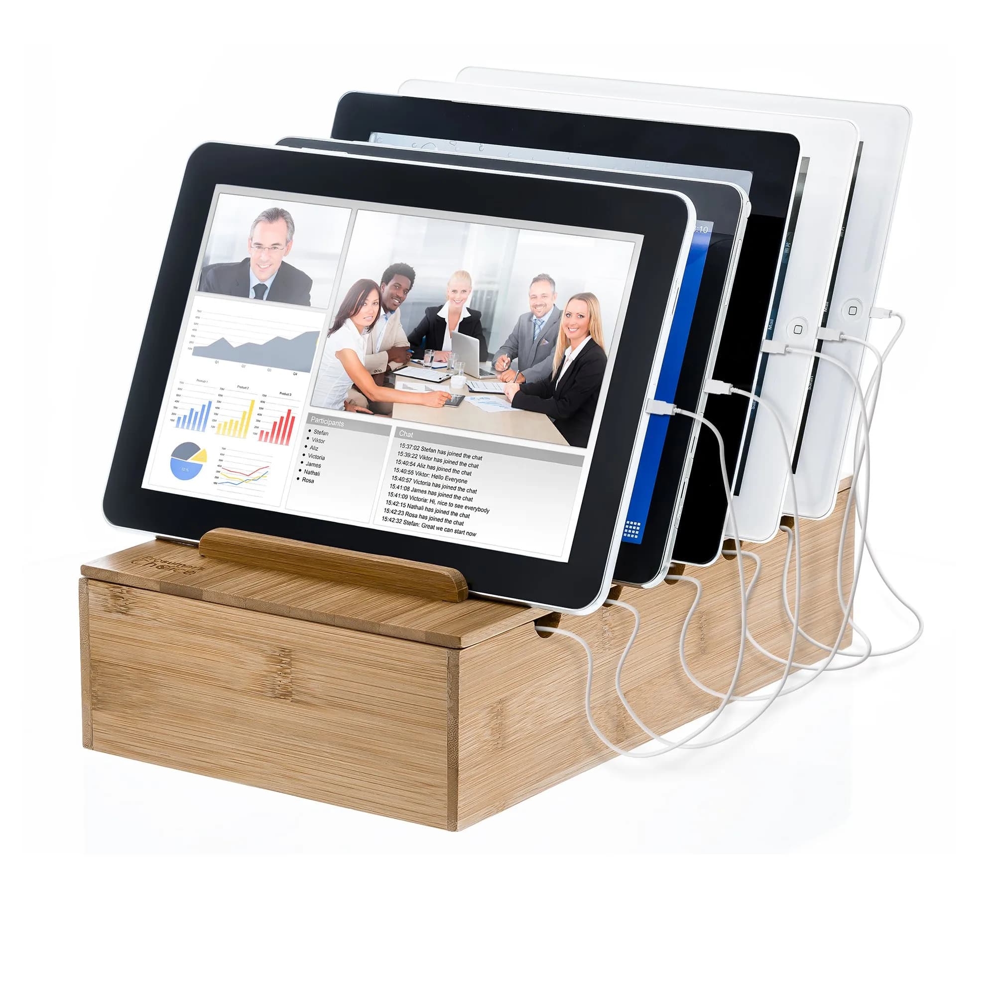 Prosumer's Choice Wooden Charging Station Organizer 12.5" L x 7.5" W x 6.5" H | Holds 5 Devices with Cable Management - view 3