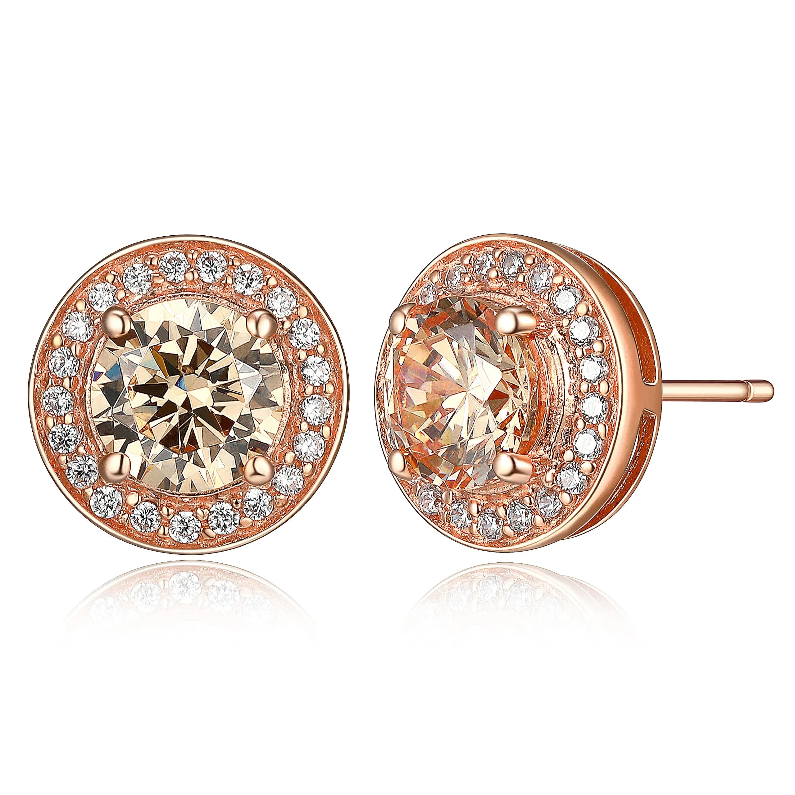 Morgan & Paige Silver 14k Rose Gold Plated CZ Round Halo Stud Earrings | Hypoallergenic, Gift-Ready (70-120 chars)