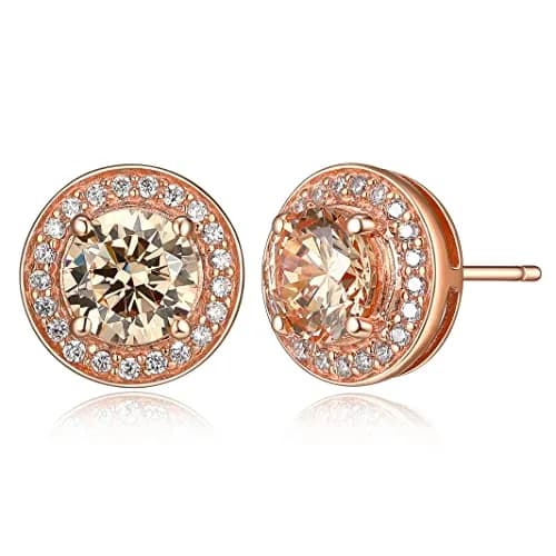 Morgan & Paige Silver 14k Rose Gold Plated CZ Round Halo Stud Earrings | Hypoallergenic, Gift-Ready (70-120 chars) thumbnail 1