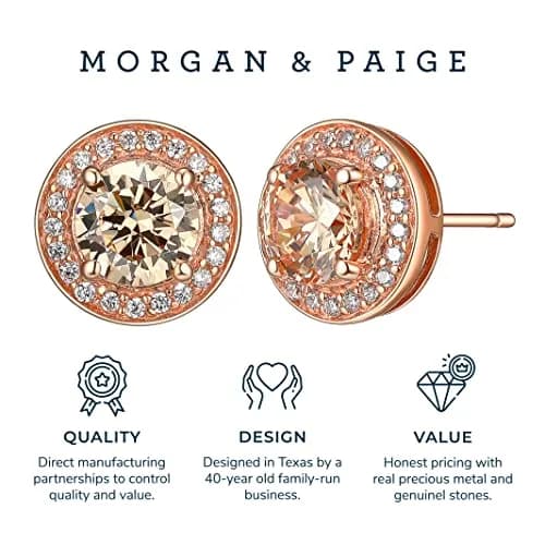Morgan & Paige Silver 14k Rose Gold Plated CZ Round Halo Stud Earrings | Hypoallergenic, Gift-Ready (70-120 chars) thumbnail 5