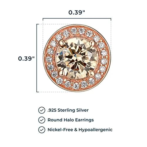 Morgan & Paige Silver 14k Rose Gold Plated CZ Round Halo Stud Earrings | Hypoallergenic, Gift-Ready (70-120 chars) thumbnail 3