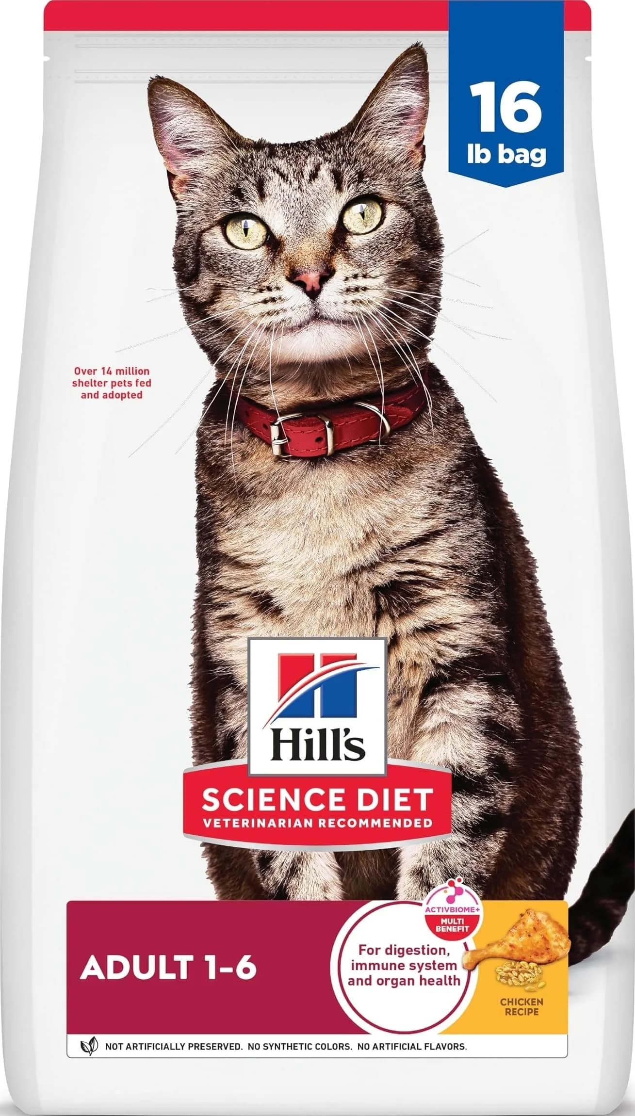 Hill's Science Diet Adult 1-6 Dry Cat Food, Chicken Flavor, 7.26 kg (16 lb) | Veterinarian Recommended - main product image