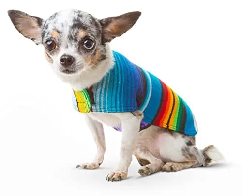 Baja Ponchos Handmade Dog Poncho Large | Unique Mexican Blanket Dog Coat (Blue, Large) thumbnail 6