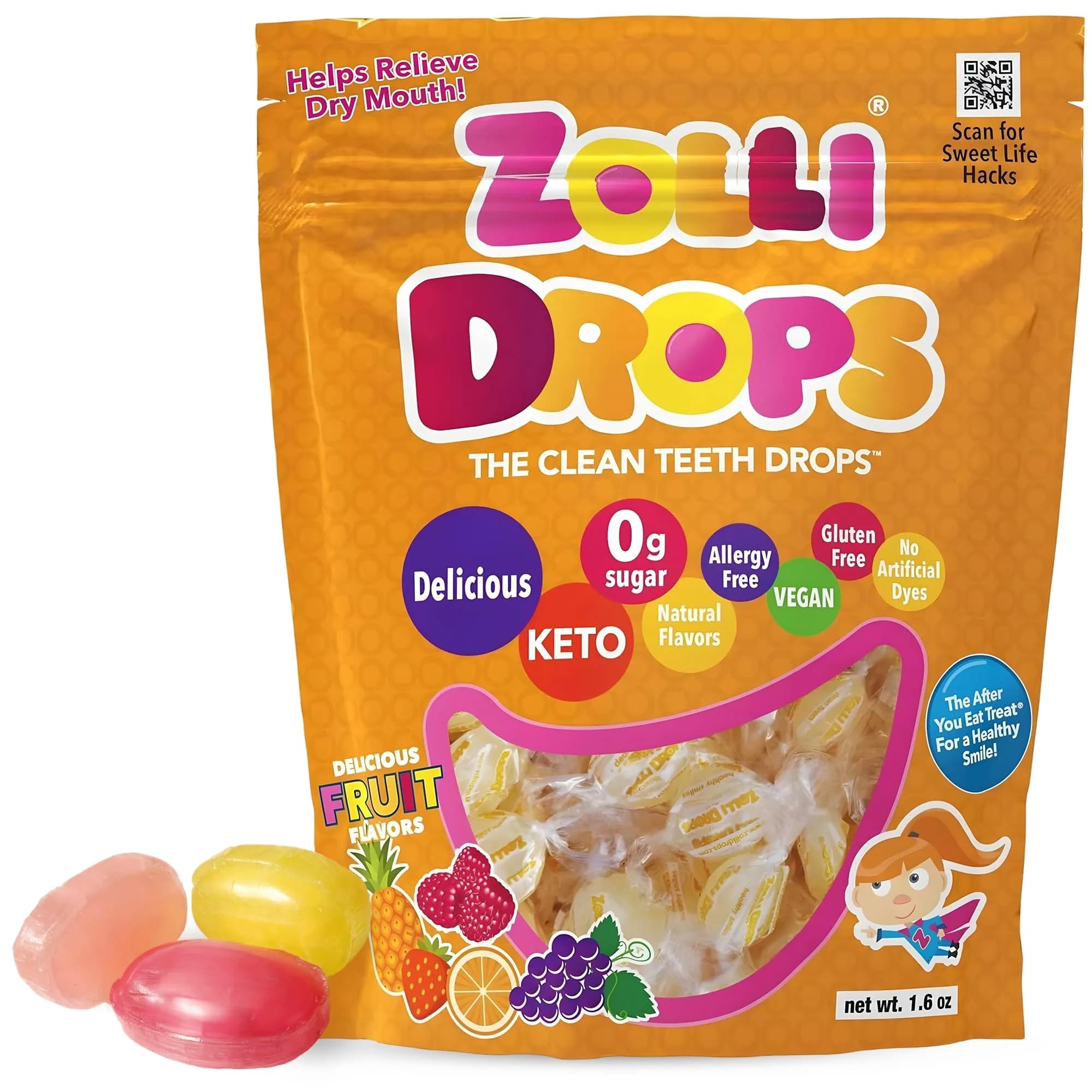 Zolli Drops Sugar-Free Assorted Fruit Flavors Hard Candy 47g (1.6 oz) | Dentist-Approved for Healthier Smiles — 1.6 Ounce