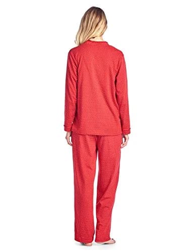 Casual Nights Women's Long Sleeve Floral Lace Trim Pajama Set - Red - Large | Relaxed Fit for Sleep & Lounge thumbnail 2