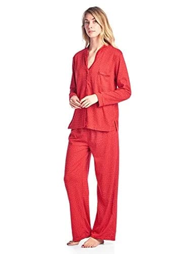 Casual Nights Women's Long Sleeve Floral Lace Trim Pajama Set - Red - Large | Relaxed Fit for Sleep & Lounge thumbnail 3