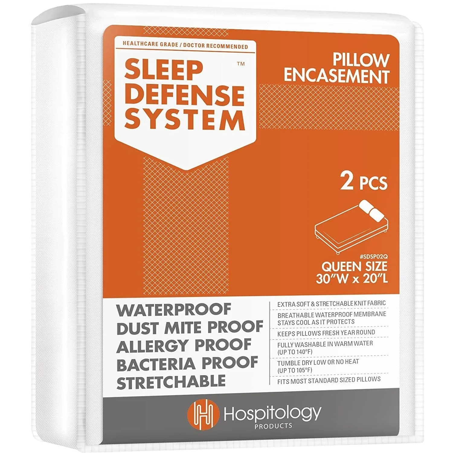 Hospitology Products Hypoallergenic Pillow Encasement Set of 2 - Standard 52cm x 66cm | Waterproof & Breathable — Queen Size