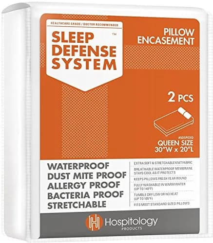 Hospitology Products Queen Pillow Encasement Set of 2 | 50cm x 76cm Waterproof Hypoallergenic Pillow Protector thumbnail 1