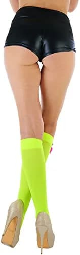 ToBeInStyle Women’s Opaque Knee High Nylon Socks Solid & w/Front Satin Bow - Neon Green W/Pink Bow - One Size | Casual Fashion Socks for Women thumbnail 5