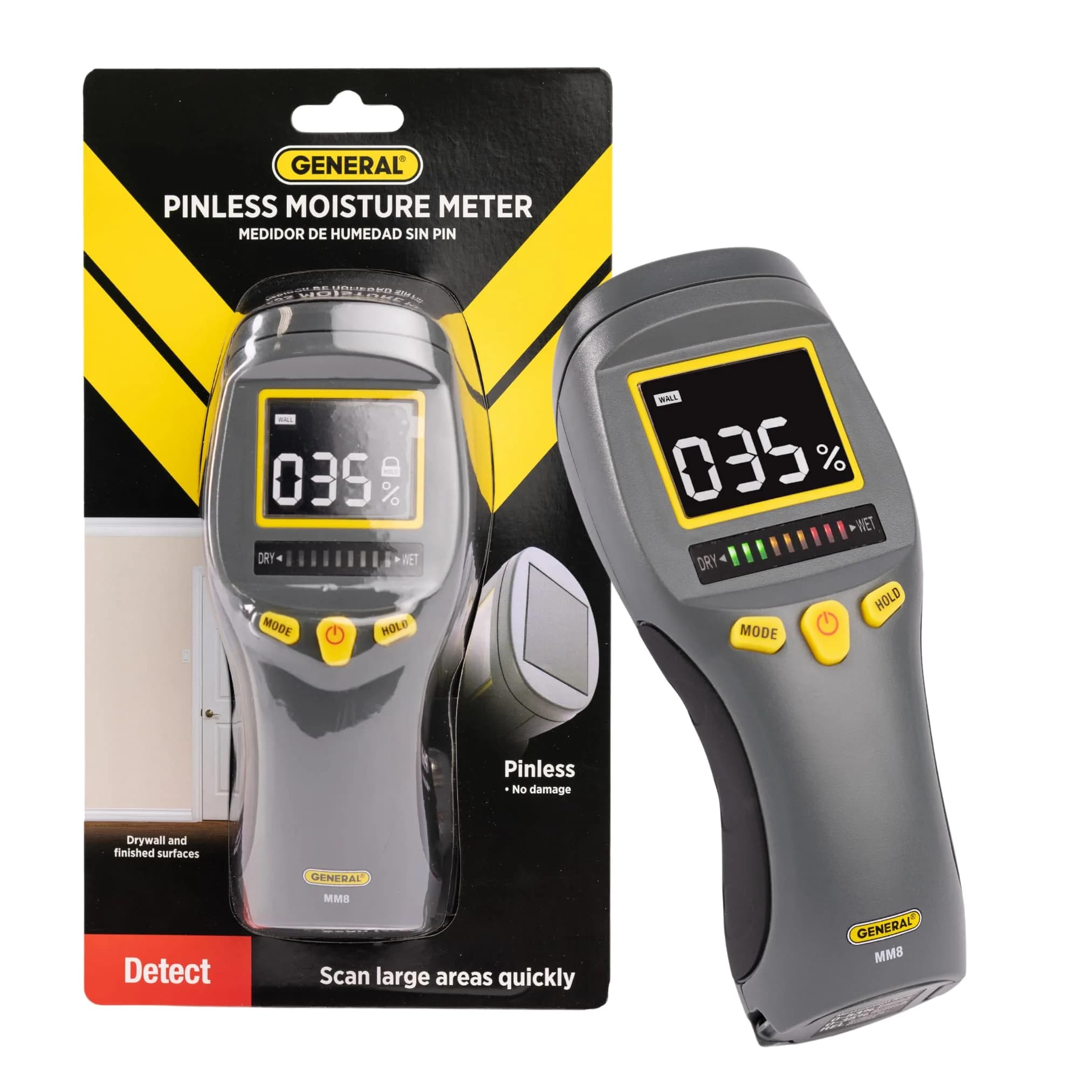 General Tools MM8 Pinless Moisture Meter | Detects Wood, Walls, Mold Up to 19mm Deep - main product image