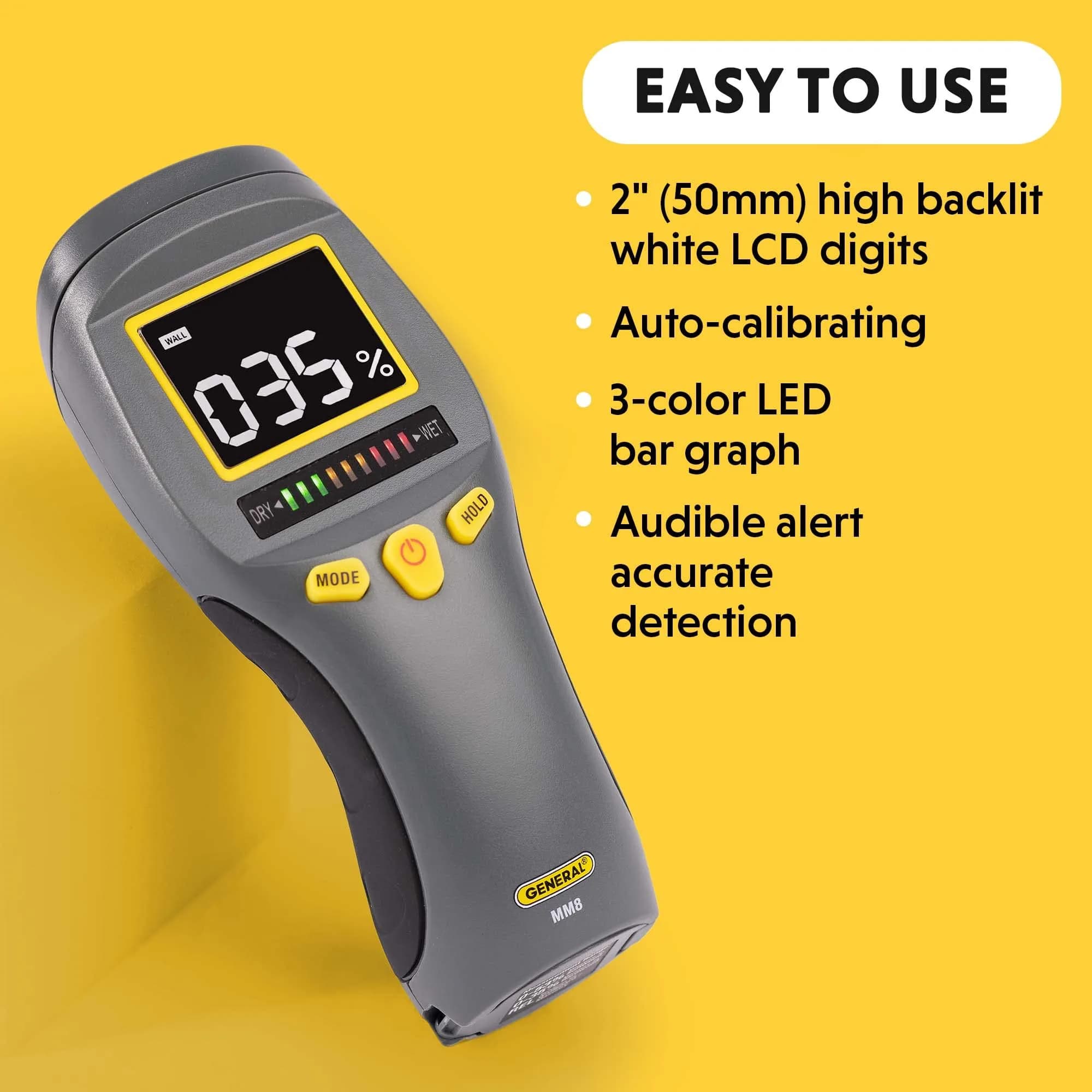 General Tools MM8 Pinless Moisture Meter | Detects Wood, Walls, Mold Up to 19mm Deep - view 3