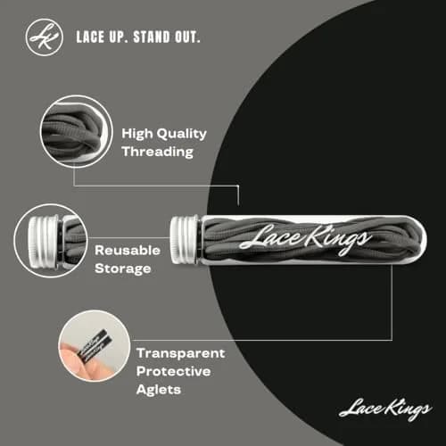 Lace Kings Oval Shoelaces Dark Grey 36in | Stylish Athletic Replacement thumbnail 2