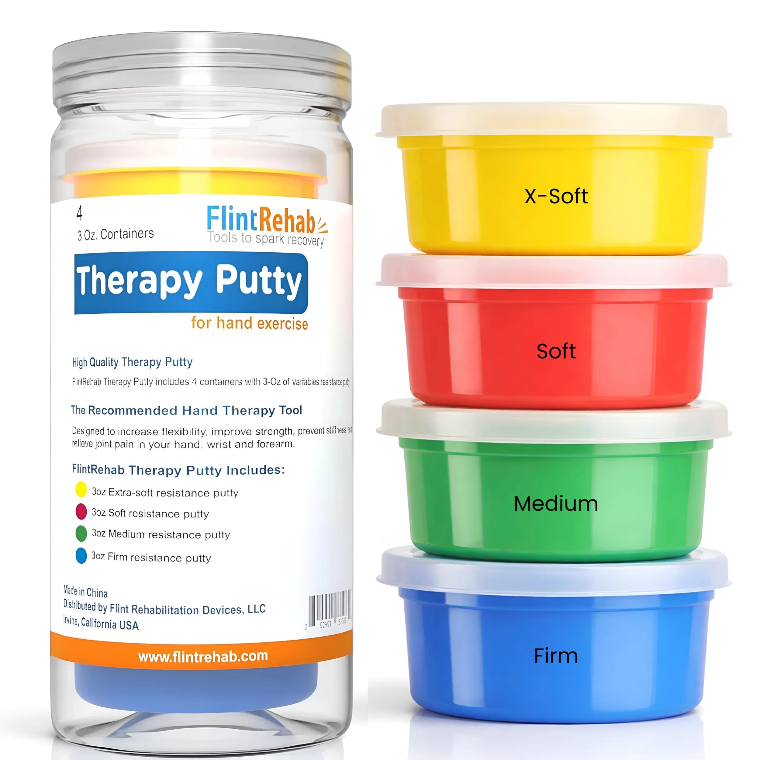 FlintRehab Therapy Putty for Teens & Adults (12 oz Total, 3 oz Each) | 4 Resistance Levels for Hand Strengthening & Stress Relief - main product image