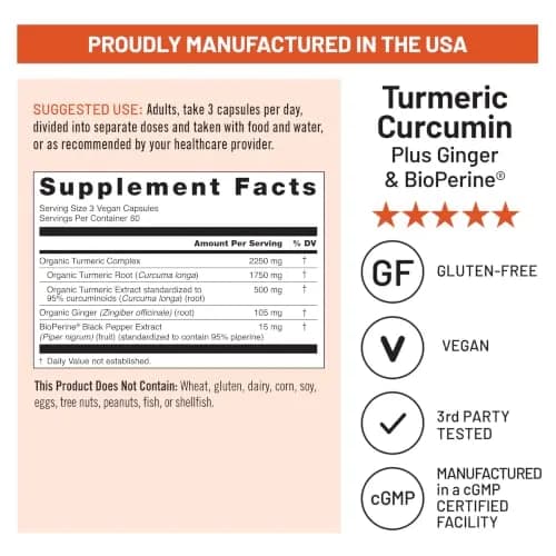 NatureWise Turmeric Curcumin 2250mg Supplement with BioPerine, 180 Capsules | Supports Joint & Overall Wellness thumbnail 5