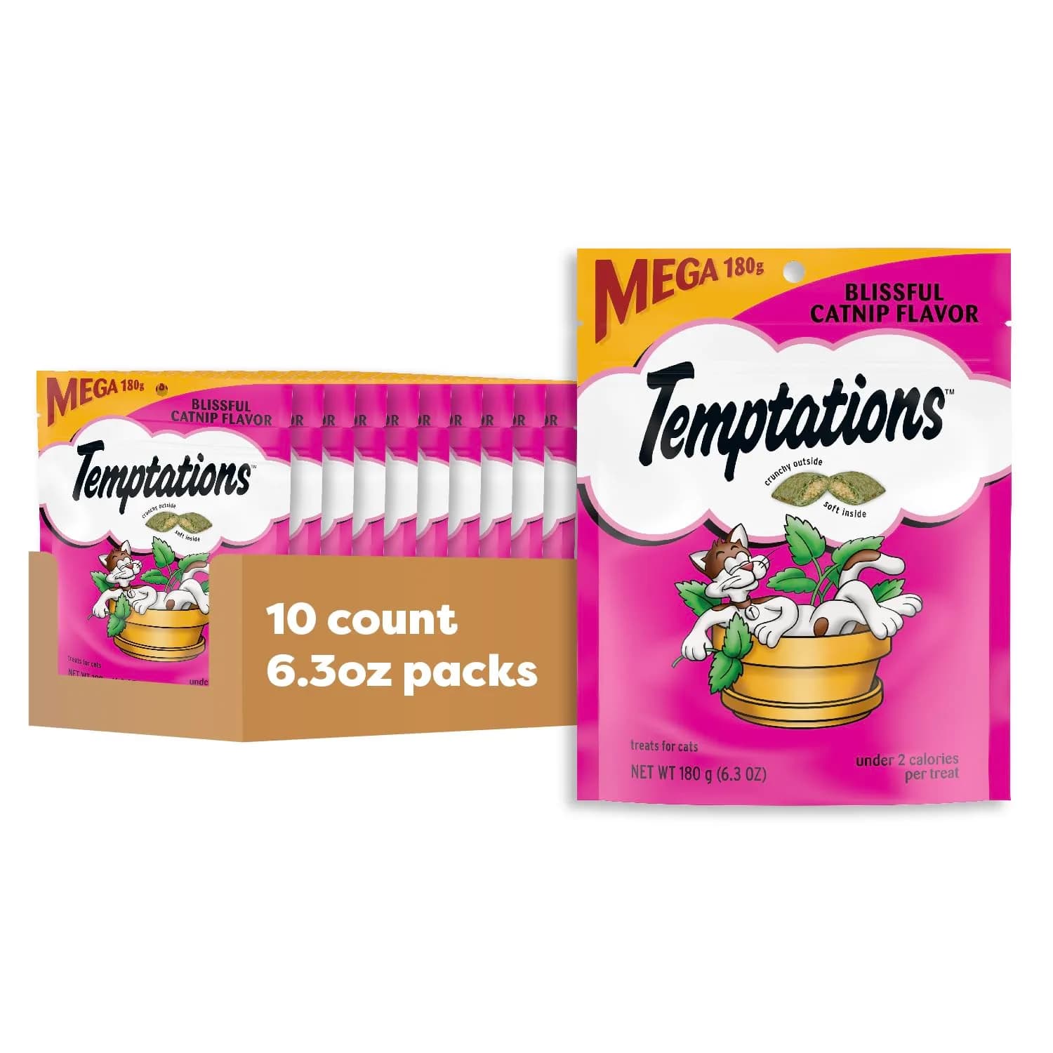 Temptations Classic Crunchy Cat Treats Blissful Catnip 6.3 oz (179 g) 10 Pack | Irresistible Dual-Texture for Adult Cats - main product image