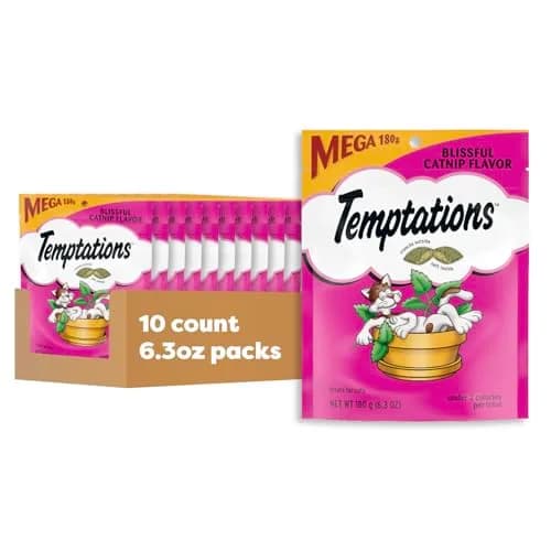 Temptations Classic Crunchy Cat Treats Blissful Catnip 6.3 oz (179 g) 10 Pack | Irresistible Dual-Texture for Adult Cats thumbnail 1