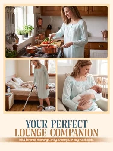 Casual Nights Women's Long Sleeve Dot Nightgown - Green - Large | Soft Cotton Blend Sleepwear for Women thumbnail 5