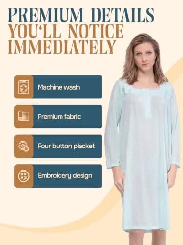 Casual Nights Women's Long Sleeve Dot Nightgown - Green - Large | Soft Cotton Blend Sleepwear for Women thumbnail 3