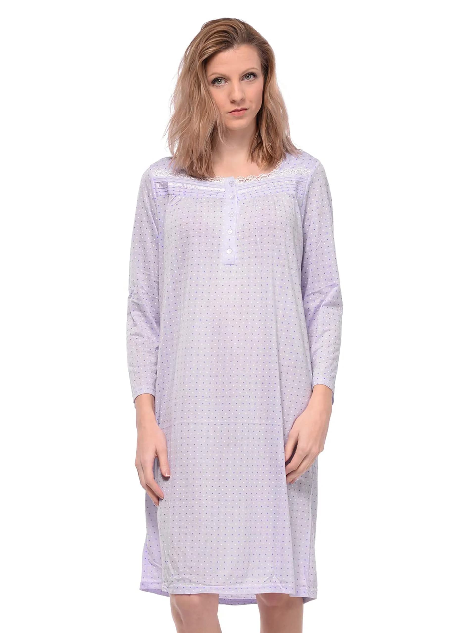 Casual Nights Women's Long Sleeve Dot Nightgown - Purple - Large | Soft Cotton Blend Sleepwear for Relaxed Comfort