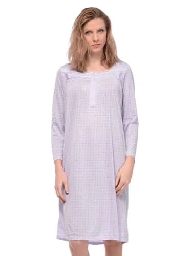 Casual Nights Women's Long Sleeve Dot Nightgown - Purple - Large | Soft Cotton Blend Sleepwear for Relaxed Comfort thumbnail 1