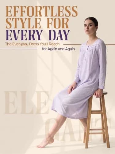 Casual Nights Women's Long Sleeve Dot Nightgown - Purple - Large | Soft Cotton Blend Sleepwear for Relaxed Comfort thumbnail 4
