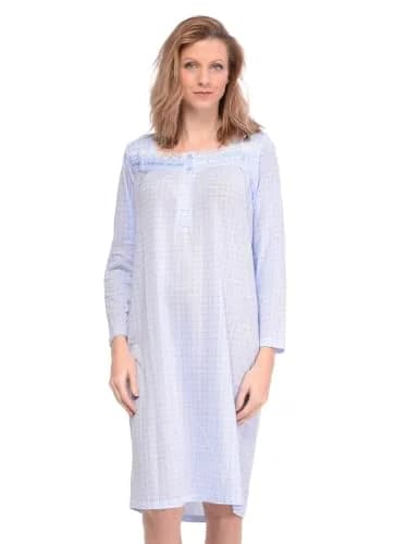 Casual Nights Women's Long Sleeve Dot Nightgown - Blue - Medium | Soft Cotton Blend Sleepwear for Relaxed Comfort thumbnail 1
