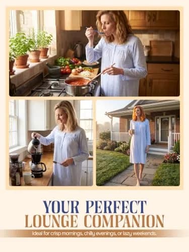 Casual Nights Women's Long Sleeve Dot Nightgown - Blue - Medium | Soft Cotton Blend Sleepwear for Relaxed Comfort thumbnail 5