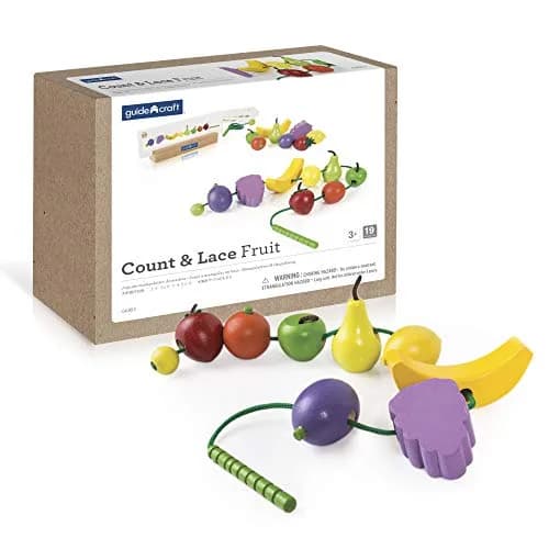 Guidecraft Count and Lace Fruit - Color and Shape Sorting Wooden Multi-Color Fruits Toy Set for Toddlers, Kids Learning & Educational Toys, Magnetic Matching Game thumbnail 1