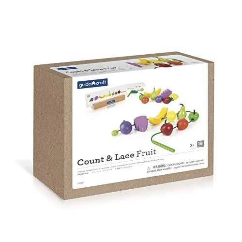 Guidecraft Count and Lace Fruit - Color and Shape Sorting Wooden Multi-Color Fruits Toy Set for Toddlers, Kids Learning & Educational Toys, Magnetic Matching Game thumbnail 2