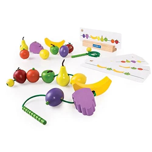 Guidecraft Count and Lace Fruit - Color and Shape Sorting Wooden Multi-Color Fruits Toy Set for Toddlers, Kids Learning & Educational Toys, Magnetic Matching Game thumbnail 3