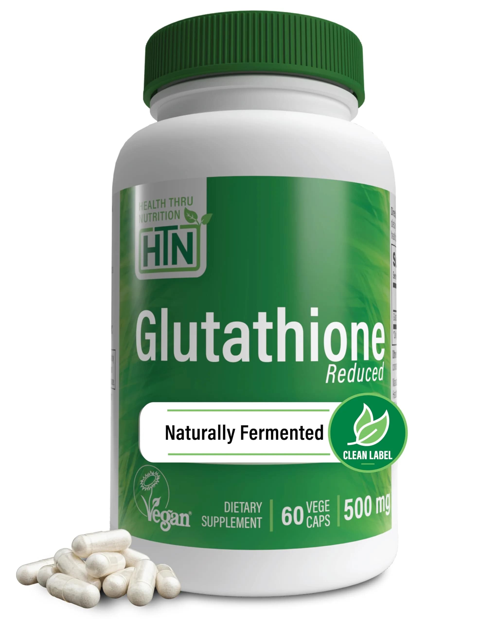 Health Thru Nutrition Glutathione Reduced GSH 500mg | Bioavailable Master Antioxidant for Skin & Immunity - main product image