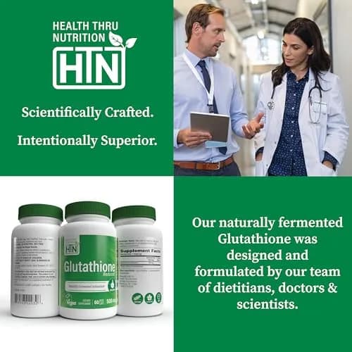 Health Thru Nutrition Glutathione Reduced GSH 500mg | Bioavailable Master Antioxidant for Skin & Immunity thumbnail 5