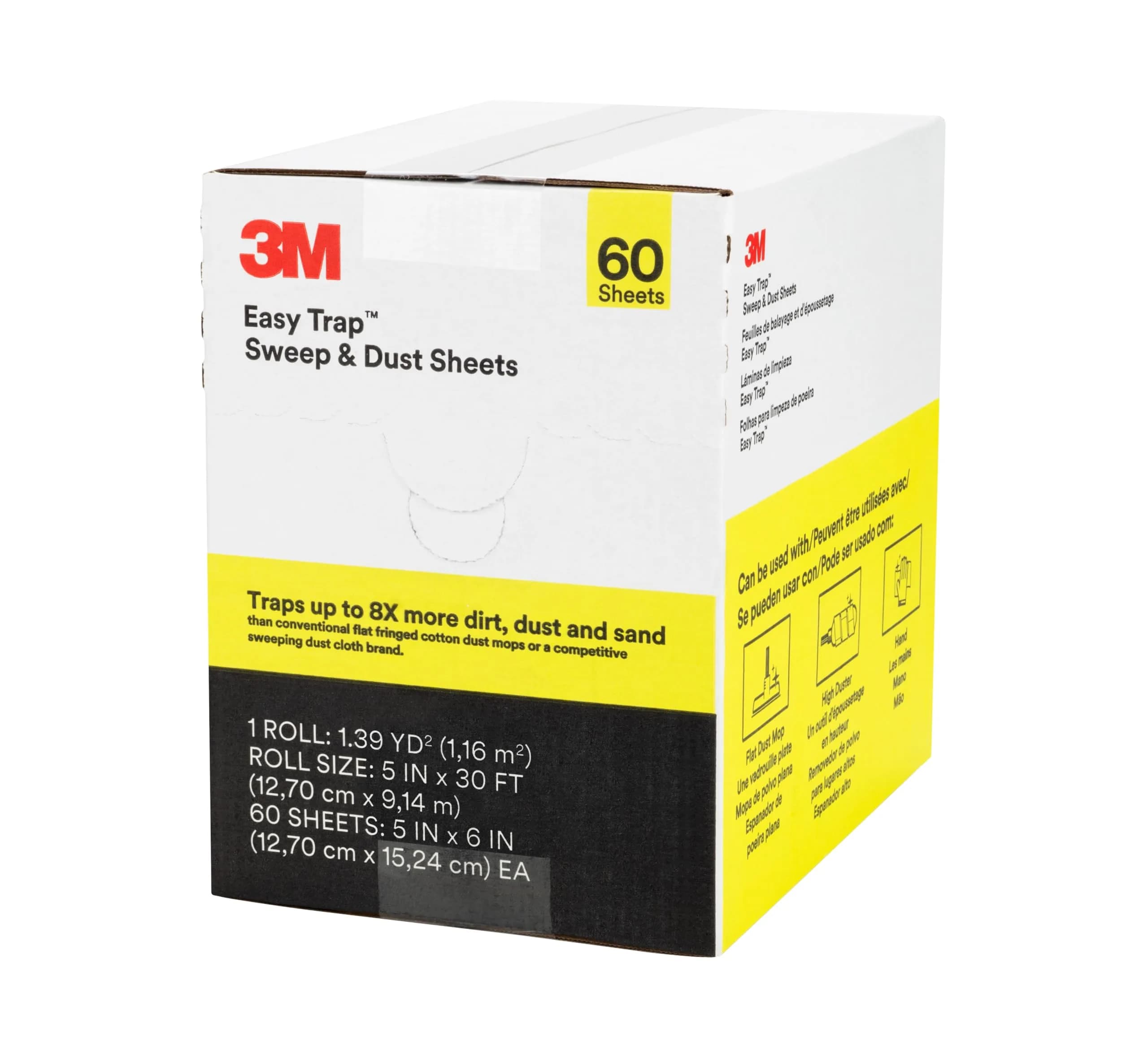 3M Easy Trap Sweep and Dust Sheets Roll 60 Sheets (15.24cm x 15.24cm) | Traps 8X More Dirt — 1 Roll of 60 5" x 6" Sheets