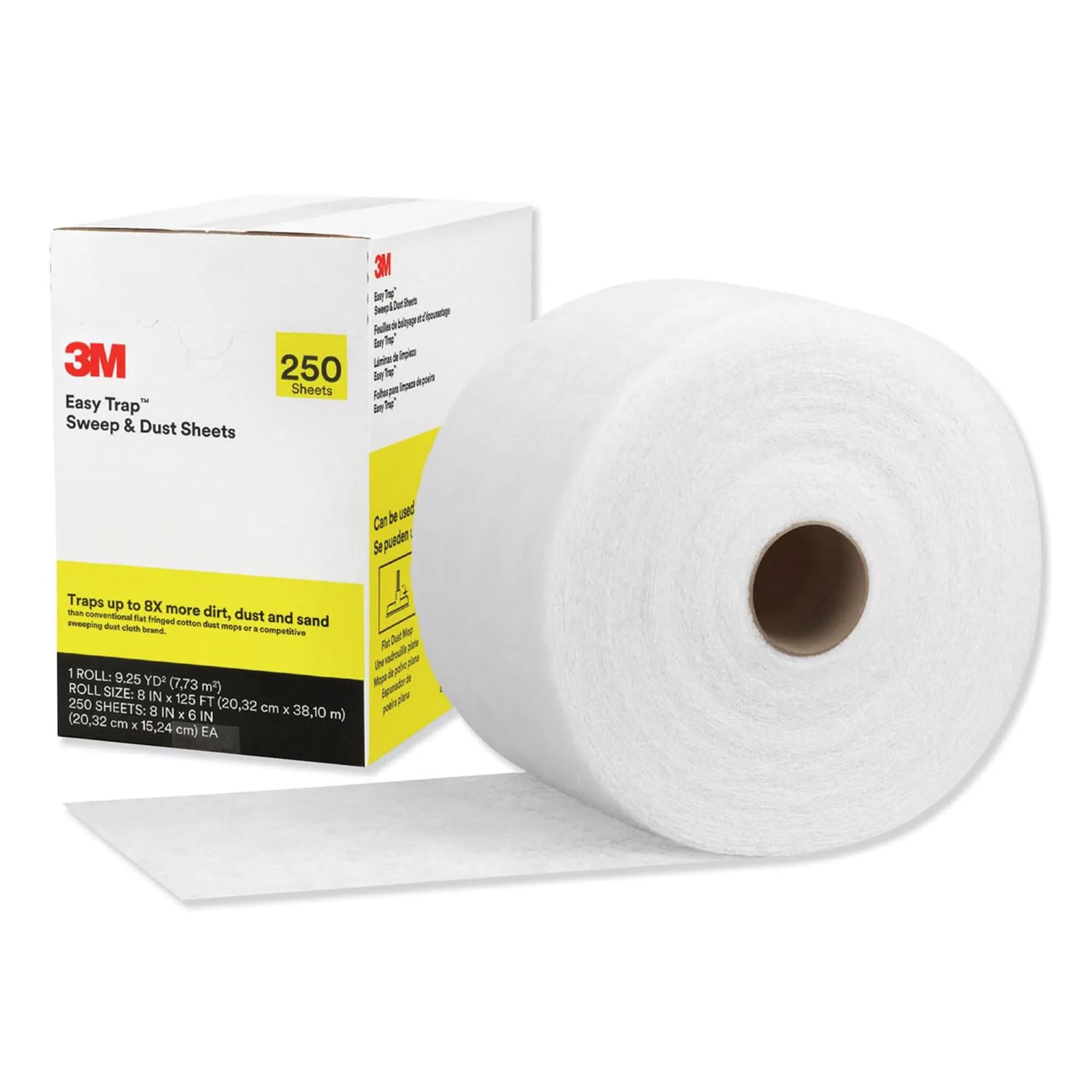 3M Easy Trap Sweep and Dust Sheets Roll 250 Sheets (8" x 6") | Traps 8X More Dirt, Dust, Sand & Hair