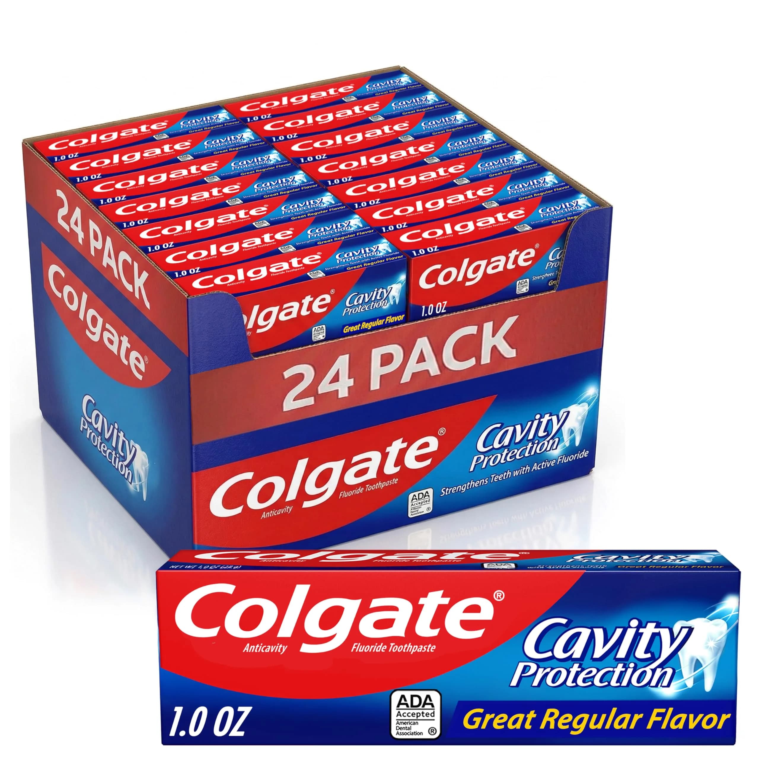 Colgate Cavity Protection Toothpaste with Fluoride, Minty Great Regular Flavor, 24 x 1 Oz Tubes | Strengthens Enamel, Fights Cavities - main product image